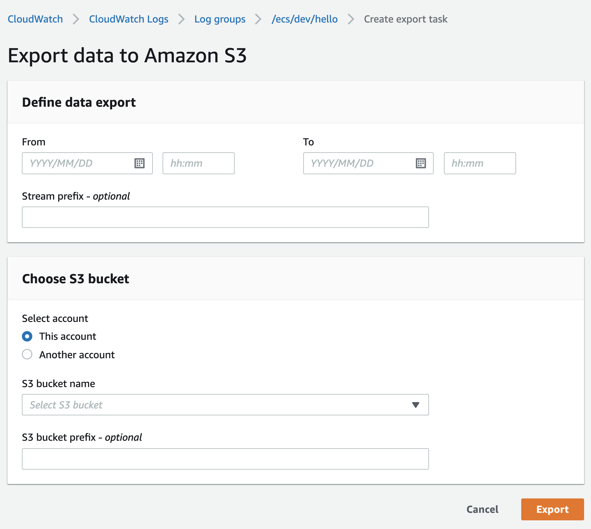 export data to amazon s3