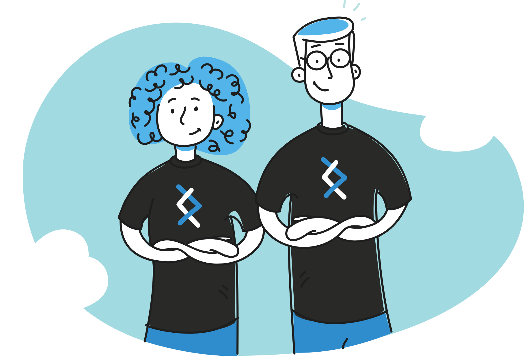 illustration of two dnx characters crossing their arms