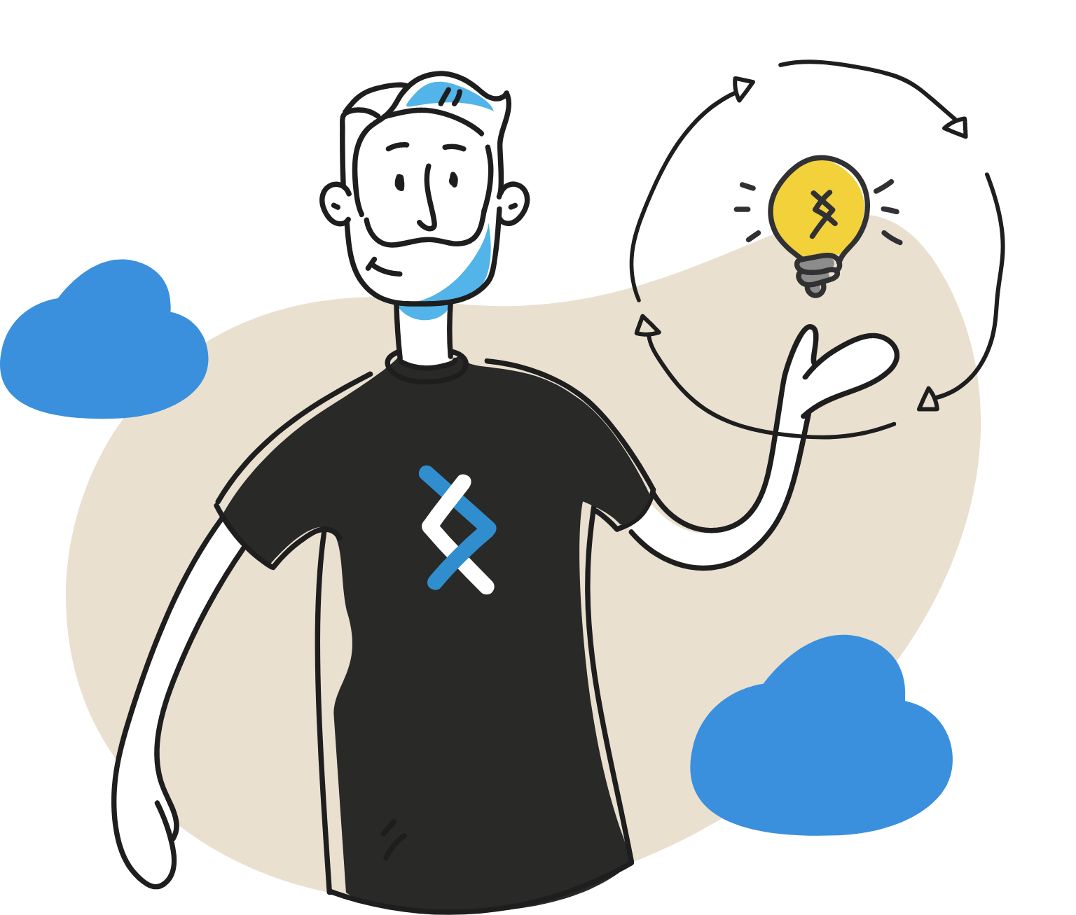 Illustration of DNX character holding lightbulb