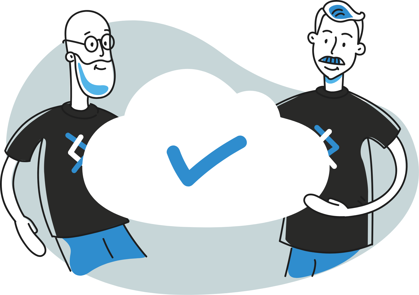 Two DNX Characters between cloud managed services icon