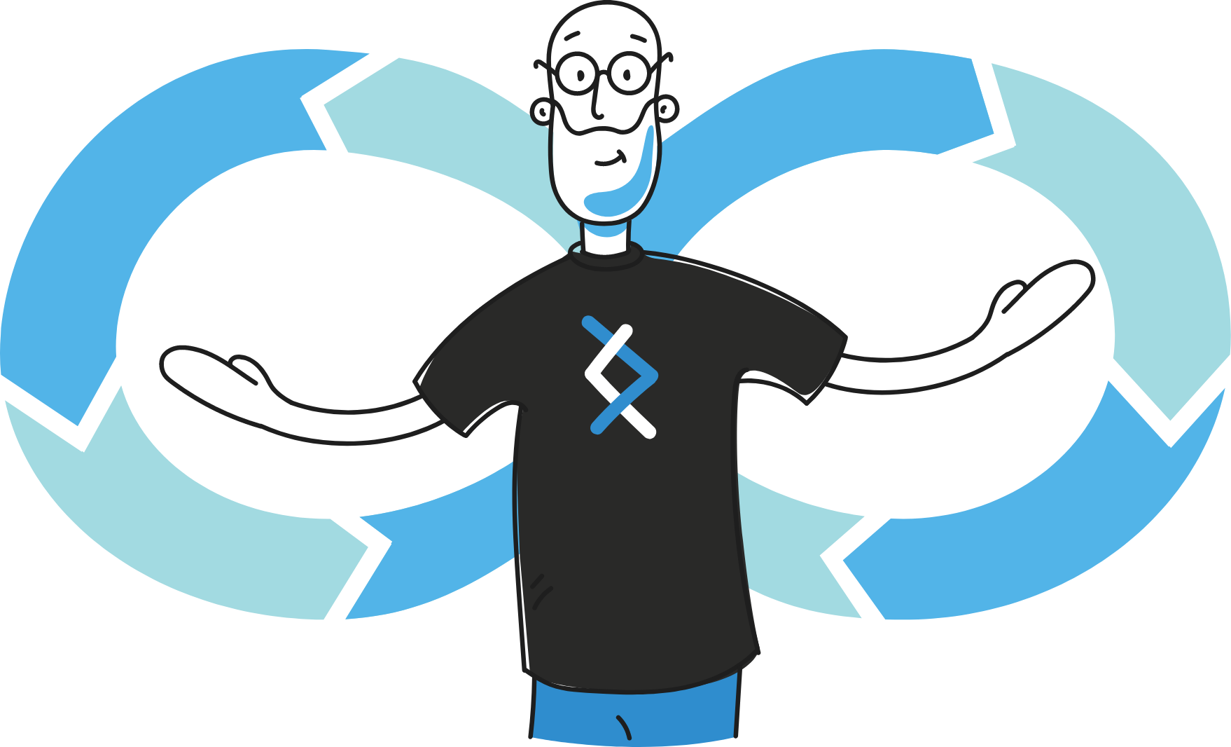 dnx character illustration behind devops sign