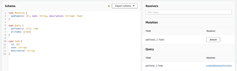 Schema in the AppSync console (amplify API console)