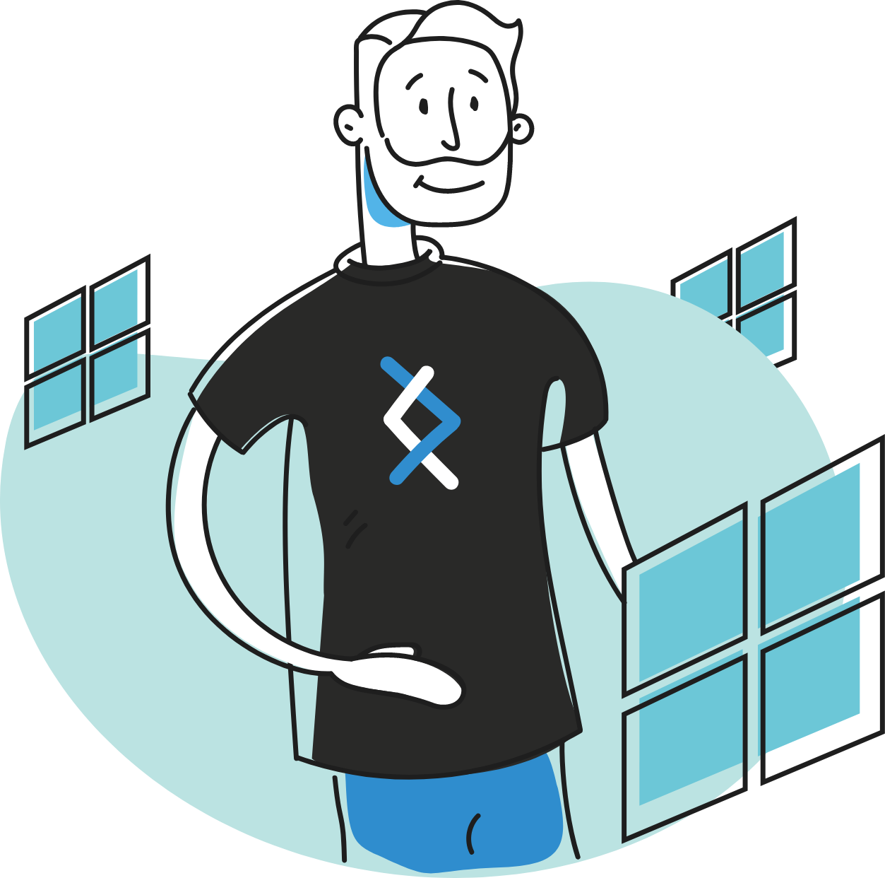DNX character surrounded by Windows