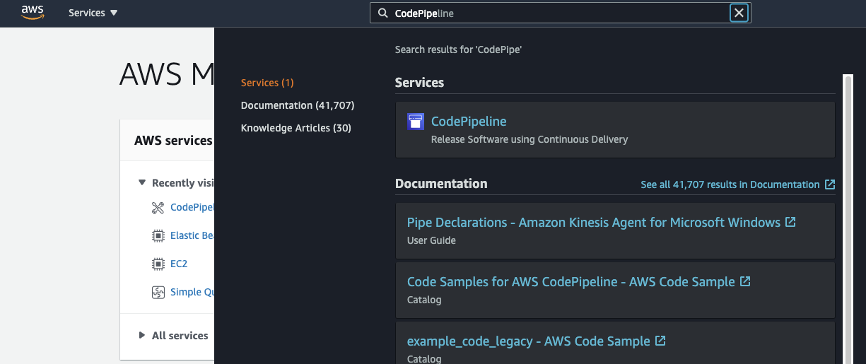 AWS Console Code Pipeline