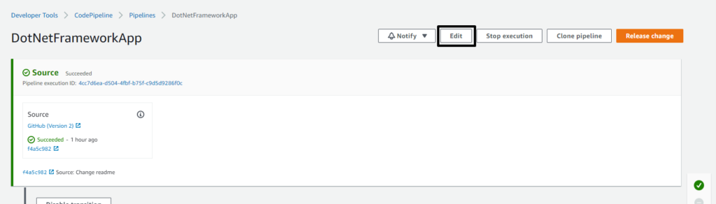 AWS Console - CodePipeline - Edit