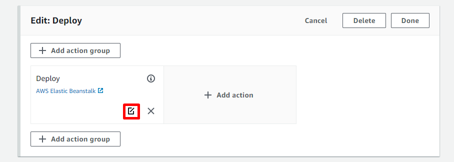 AWS Console - CodePipeline - Edit deploy