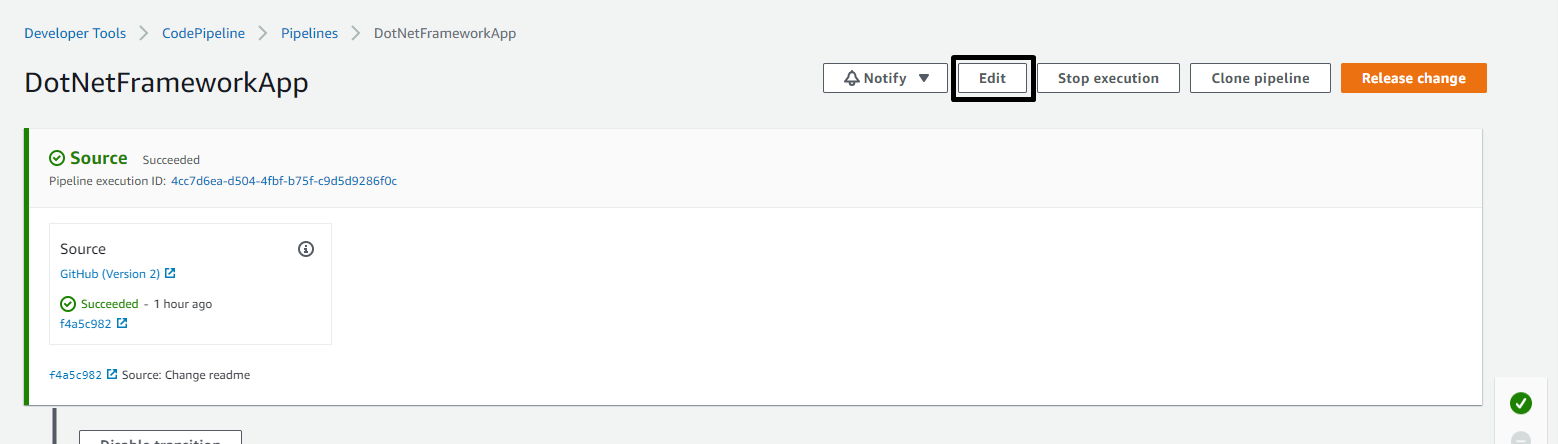 AWS Console - CodePipeline - Edit