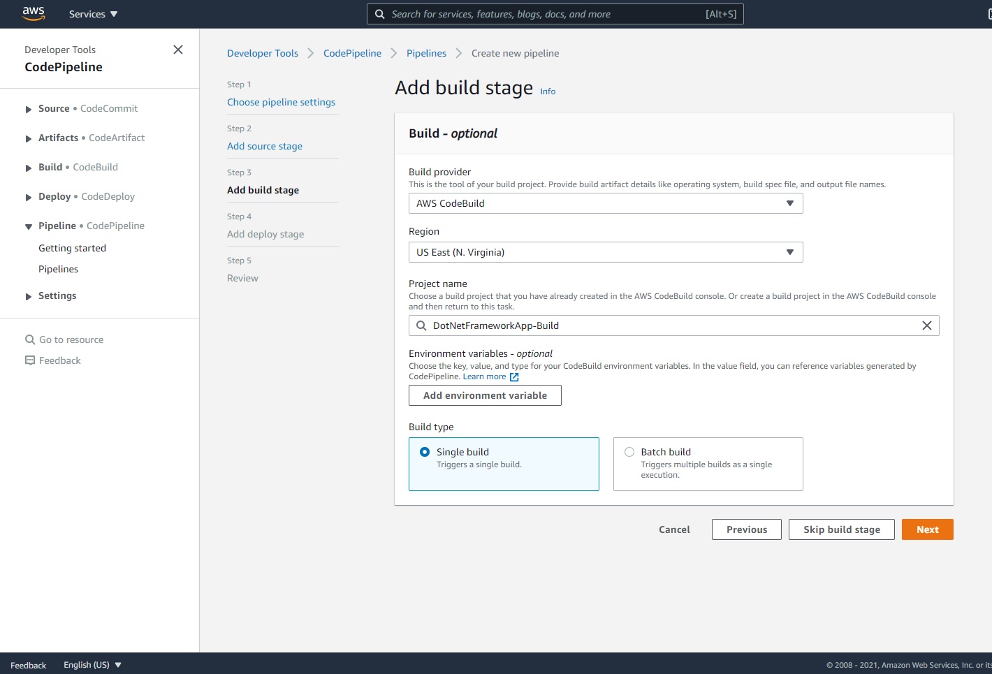 AWS Console - CodePipeline - Next stage