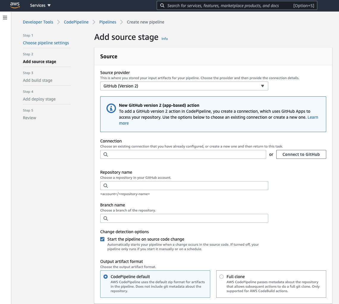 AWS Console - CodePipeline - Step 2