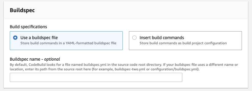 AWS Console - CodePipeline - Step 3 - Build - Create - Buildspec