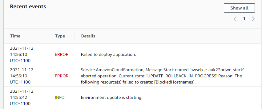 AWS Console - Elastic Beanstalk - Failed to deploy application